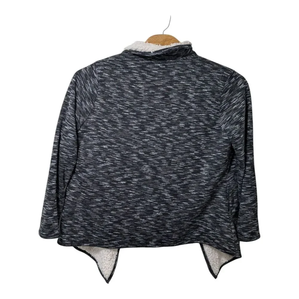Green Tea Women's XXL Sherpa Lined Heather‎ Black / Dark Gray Cardigan Sweater